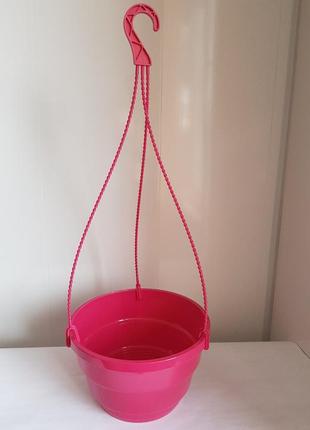 Горщик підвісний для квітів кашпо d230 з підвісом (рожевий)1 фото