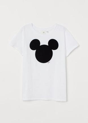 Футболка с флок-принтом микки маус белая disney h&m