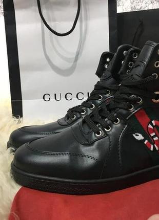 Ботинки gucci high top snake embroidered sneaker black2 фото