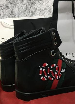 Ботинки gucci high top snake embroidered sneaker black3 фото