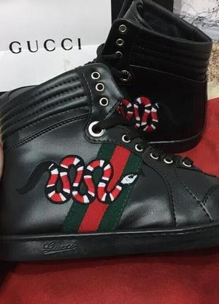 Ботинки gucci high top snake embroidered sneaker black4 фото