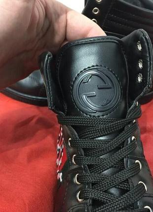 Ботинки gucci high top snake embroidered sneaker black5 фото
