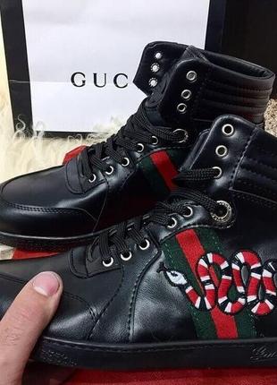 Ботинки gucci high top snake embroidered sneaker black8 фото