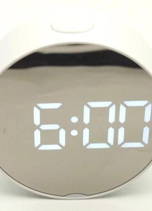 Дзеркальний led годинник dt-6505 white з будильником та термометром2 фото