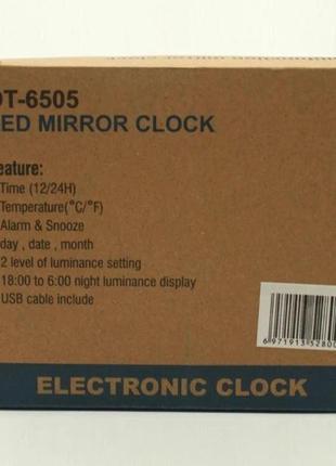 Дзеркальний led годинник dt-6505 white з будильником та термометром6 фото