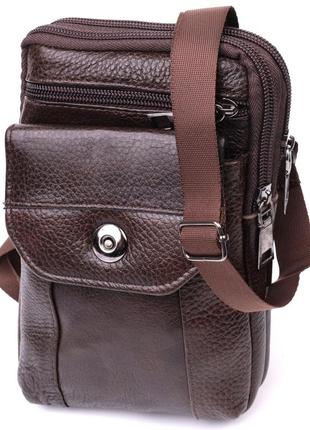 Компактная мужская сумка на пояс из натуральной кожи vintage 22141 коричневый