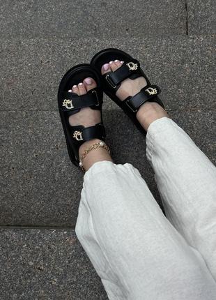 Сандалії dior slippers black gold logo