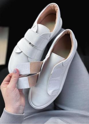 Білі кросівки на липучках із натуральної шкіри кеди на 25 см3 фото