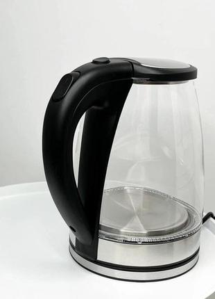 Електричний скляний чайник rainberg rb-2250 з led підсвічуванням 2200 вт 1.8л, хороший електро чайник5 фото