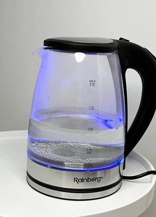 Електричний скляний чайник rainberg rb-2250 з led підсвічуванням 2200 вт 1.8л, хороший електро чайник3 фото