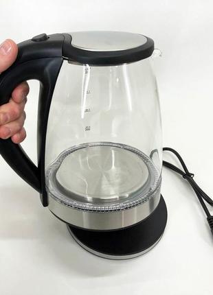 Електричний скляний чайник rainberg rb-2250 з led підсвічуванням 2200 вт 1.8л, хороший електро чайник7 фото