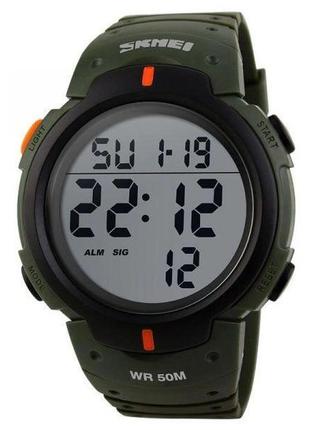 Часы наручные мужские skmei 1068ag, армейские часы противоударные. цвет: зеленый
