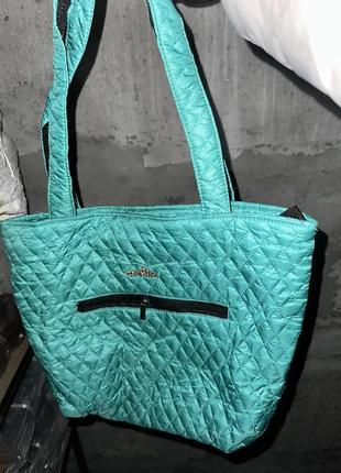 Стьобана сумка шоппер бірюзового кольору