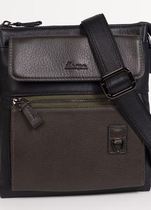 Мужская сумка karya 0273-554 через плечо кожаная черная с зеленым