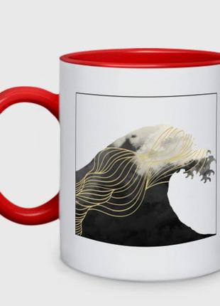Чашка з принтом  двоколірний «велика хвиля хокусай візерунок» (колір чашки на вибір)