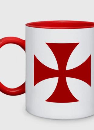 Чашка з принтом  двоколірний «крест лицарів тамплієрів» (колір чашки на вибір)