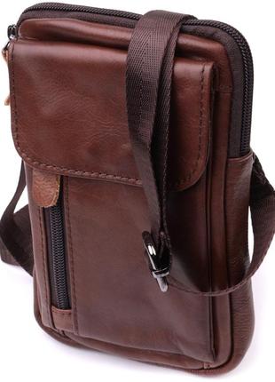 Отменная мужская сумка на пояс из натуральной кожи vintage 22564 коричневый