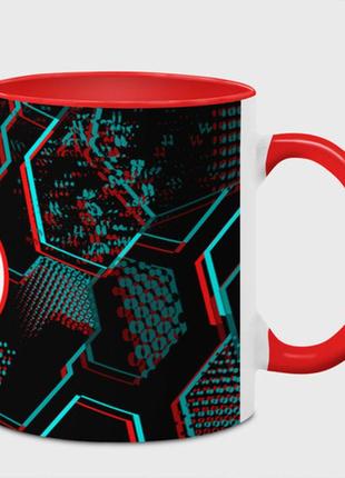 Чашка с принтом  «real madrid fc в стиле glitch на темном фоне» (цвет чашки на выбор)