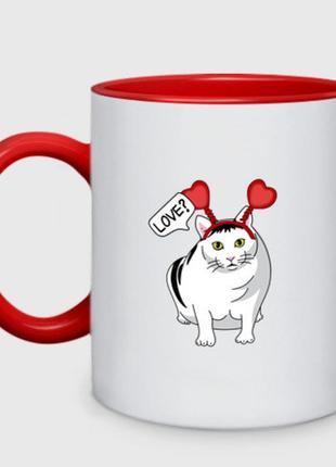 Чашка с принтом двухцветная «кот бендер мем love» (цвет чашки на выбор)