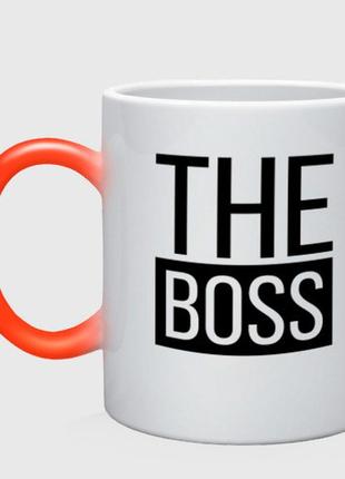 Чашка з принтом  хамелеон «the boss» (колір чашки на вибір)