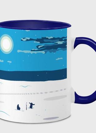 Чашка з принтом «зимова риболовля на озері» (колір чашки на вибір)