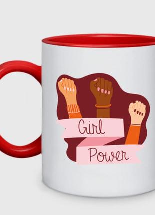 Чашка з принтом  двоколірний «girl - power» (колір чашки на вибір)