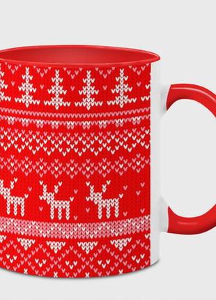 Чашка з принтом «різдвяний червоний светр із оленями» (колір чашки на вибір)