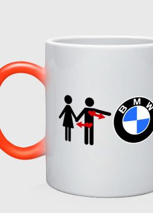 Чашка з принтом  хамелеон «i love bmw» (колір чашки на вибір)