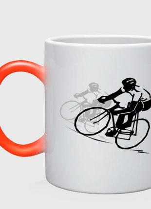 Чашка з принтом  хамелеон «велоспорт шосе» (колір чашки на вибір)