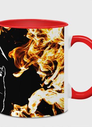Чашка з принтом  «metallica рок кіт і вогонь» (колір чашки на вибір)