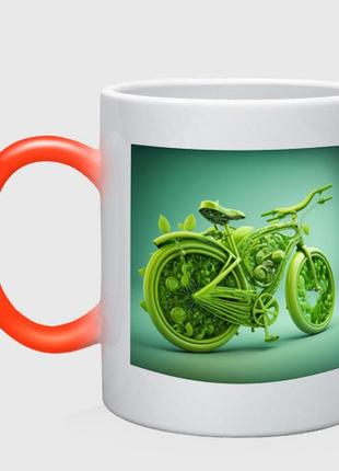 Чашка з принтом  хамелеон «зелений рух» (колір чашки на вибір)