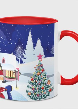 Чашка с принтом  «дед мороз едет на скутере с подарками в новогоднюю ночь» (цвет чашки на