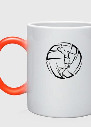 Чашка з принтом  хамелеон «волейболіст волейбольний м'яч» (колір чашки на вибір)