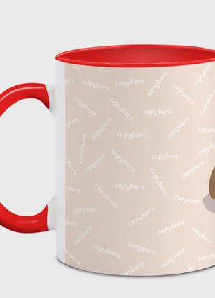 Чашка с принтом  «капибара с птичкой на отдыхе» (цвет чашки на выбор)2 фото