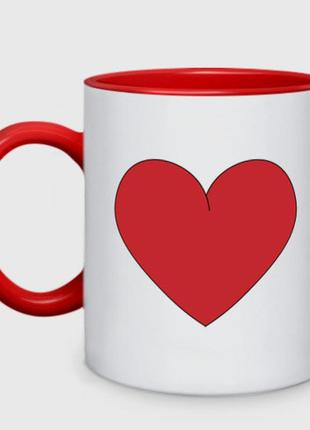 Чашка з принтом  двоколірний «серце в стилі мінімалізм» (колір чашки на вибір)