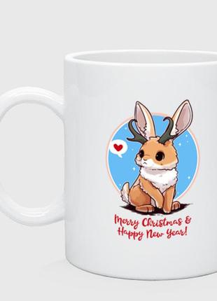 Чашка з принтом  керамічний «кролик зустрічає новий рік»