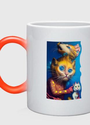 Чашка з принтом  хамелеон «головний кіт — нейросеть — art» (колір чашки на вибір)