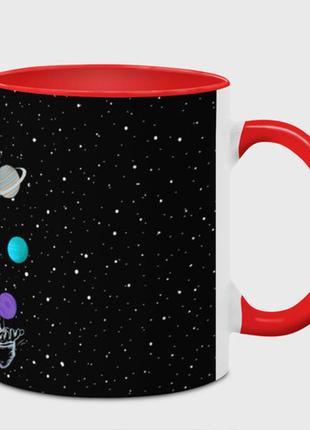 Чашка с принтом  «космический жонглер» (цвет чашки на выбор)