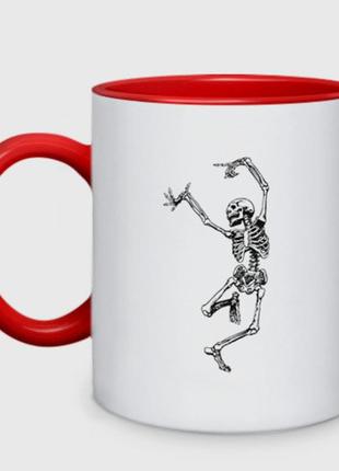 Чашка з принтом  двоколірна «хелловін — скелет і балет» (колір чашки на вибір)