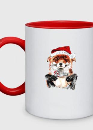 Чашка з принтом  двоколірна «christmas smile foxy» (колір чашки на вибір)