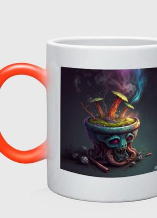 Чашка с принтом хамелеон «волшебный пень» (цвет чашки на выбор)