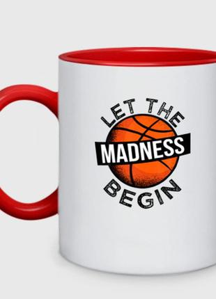 Чашка с принтом двухцветная «да начнется безумие - баскетбол» (цвет чашки на выбор)