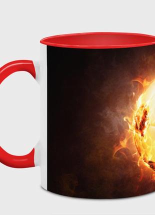 Чашка с принтом  «футбольный мяч огонь» (цвет чашки на выбор)2 фото