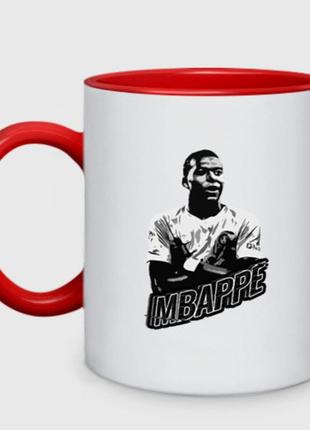 Чашка з принтом  двоколірний «mbappe» (колір чашки на вибір)