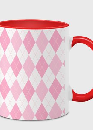 Чашка с принтом  «pink argyle» (цвет чашки на выбор)