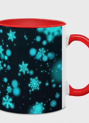 Чашка с принтом  «неоновые снежинки на черном фоне» (цвет чашки на выбор)