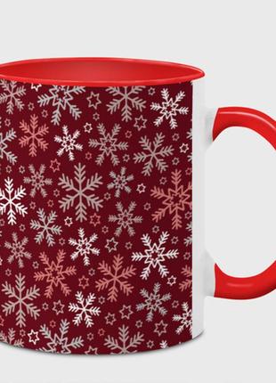 Чашка з принтом «новорічний візерунок зі сніжинок» (колір чашки на вибір)