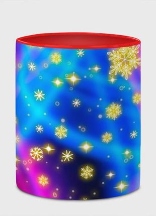 Чашка з принтом «сніжинки та зірки — яскраві кольори — північне сяйво» (колір чашки на вибір)4 фото