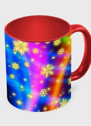 Чашка з принтом «сніжинки та зірки — яскраві кольори — північне сяйво» (колір чашки на вибір)3 фото