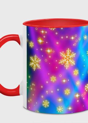 Чашка з принтом «сніжинки та зірки — яскраві кольори — північне сяйво» (колір чашки на вибір)2 фото